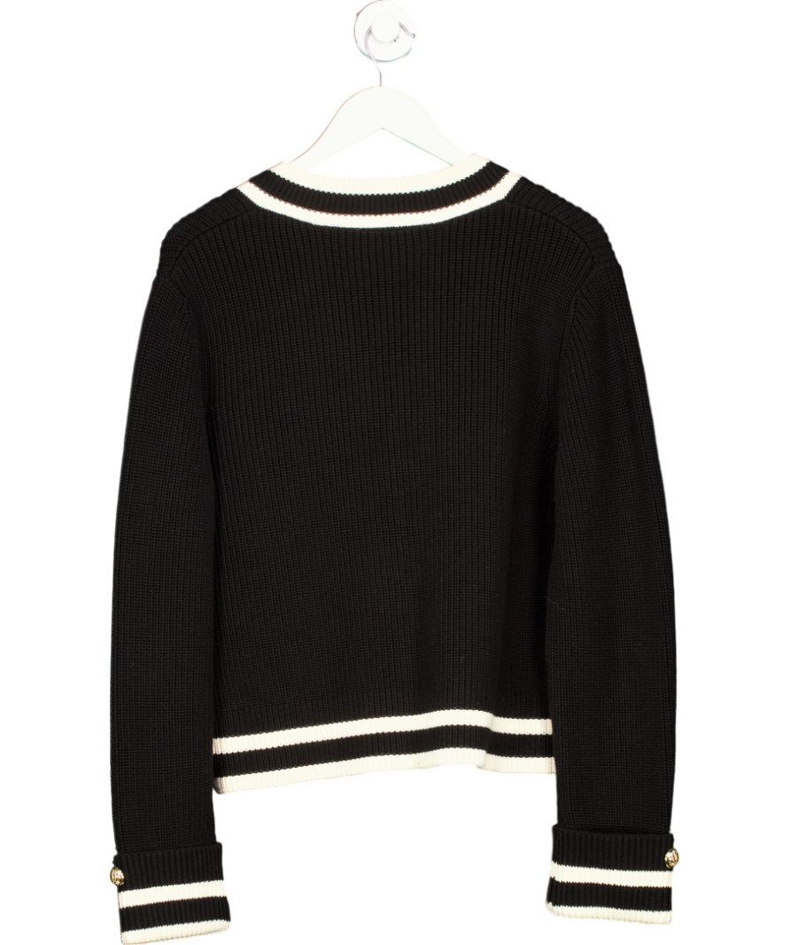 Karen Millen Black Cotton V Neck Knit Boxy Jumper UK S