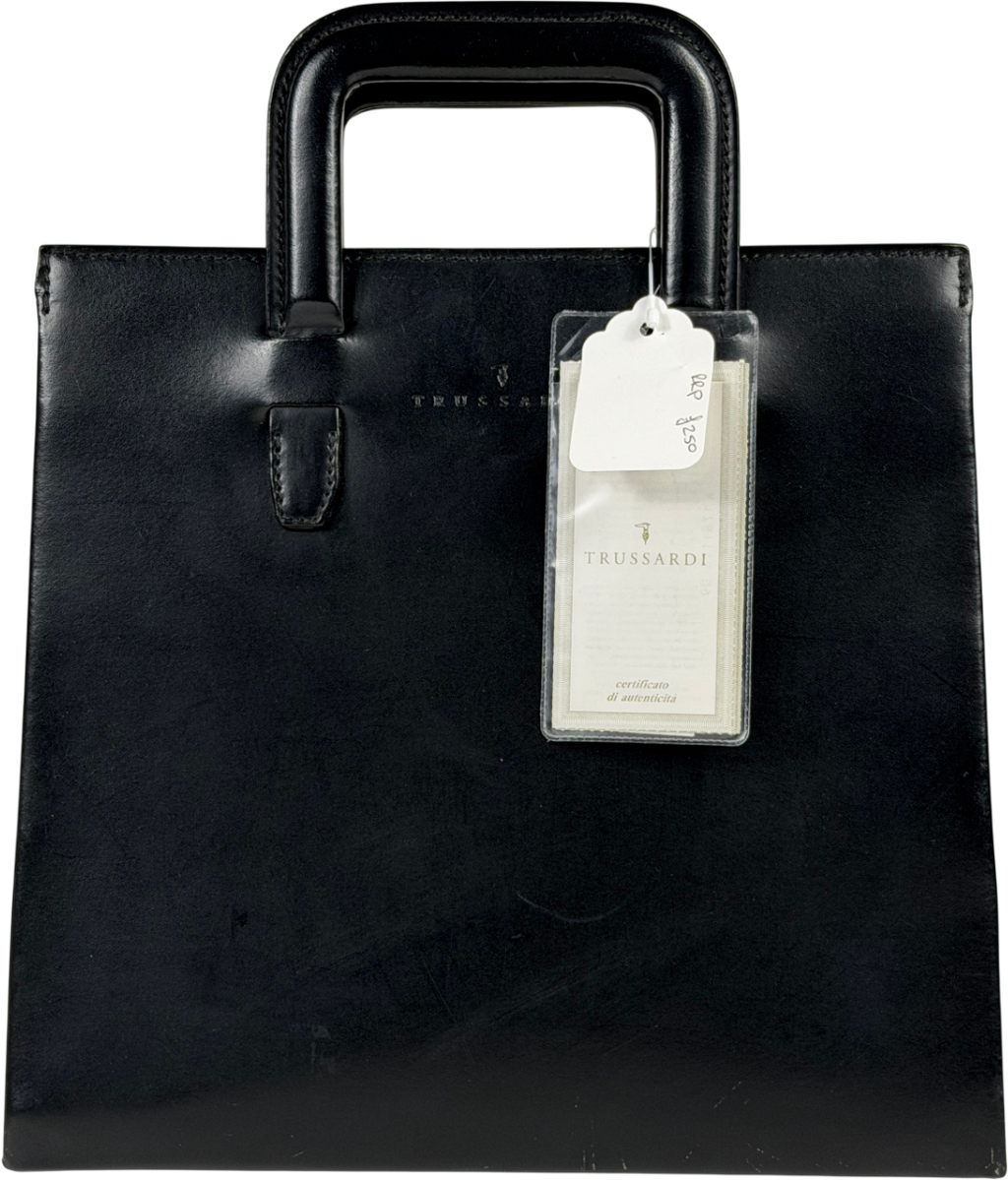 Trussardi Black Structured Leather Top Handle Bag