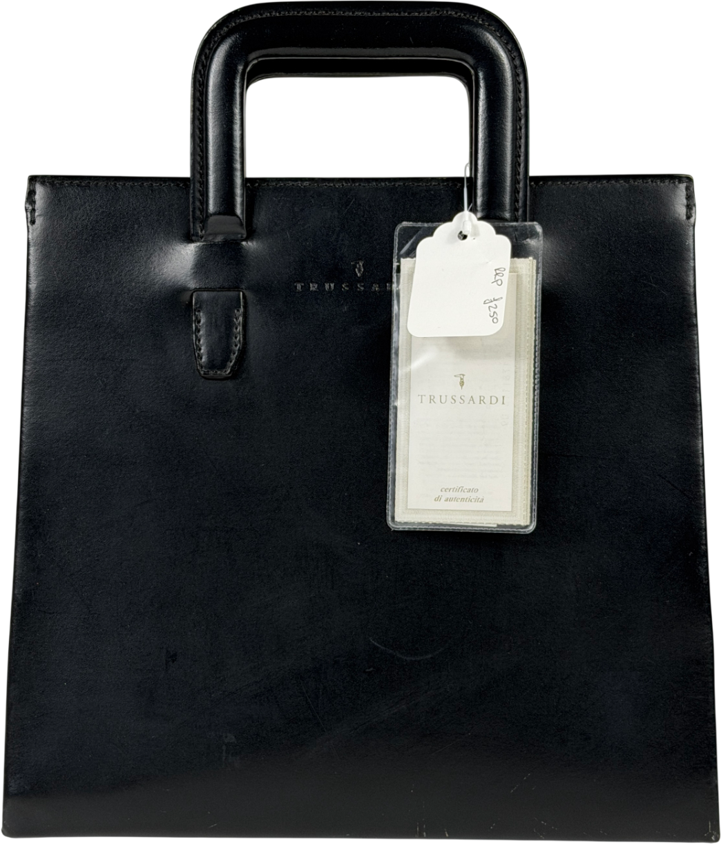 Trussardi Black Structured Leather Top Handle Bag