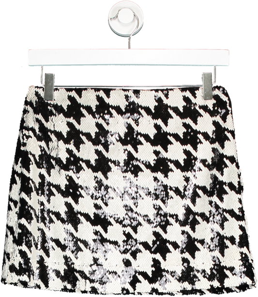 ZARA Black Sequin Houndstooth Mini Skirt UK S
