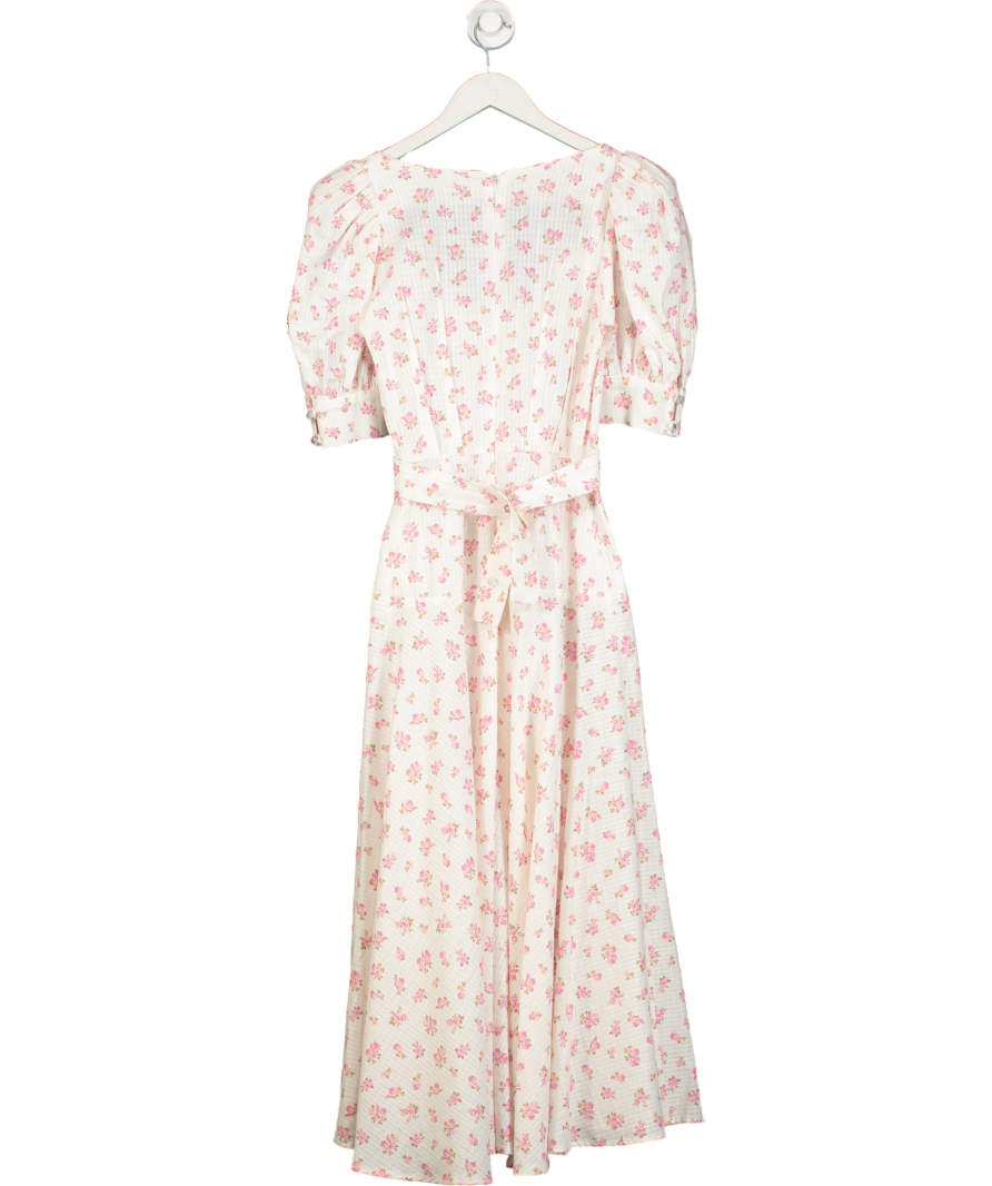Anna Mason Cream / Pink Floral Midi Dress UK 6