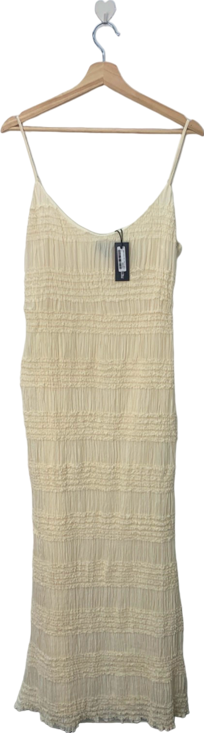 PrettyLittleThing Cream Textured Pleated Chiffon Cowl Neck Midaxi Dress UK 12