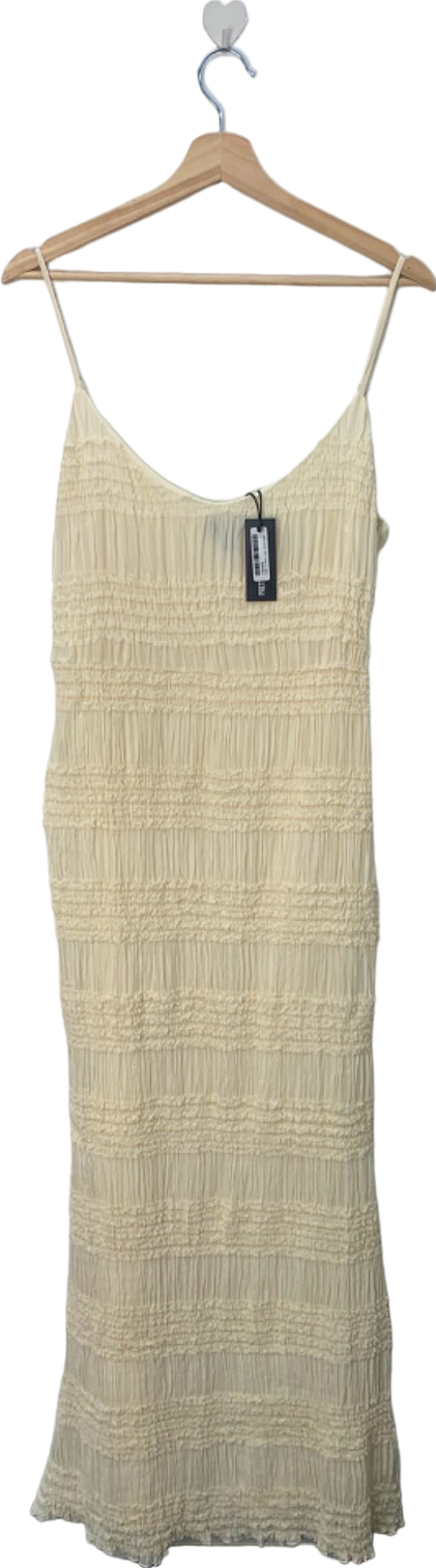 PrettyLittleThing Cream Textured Pleated Chiffon Cowl Neck Midaxi Dress UK 12