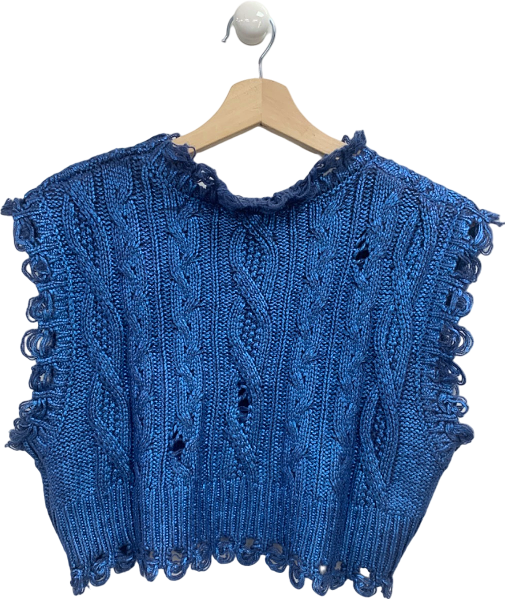 Zara Blue Cropped Knit Sweater UK S