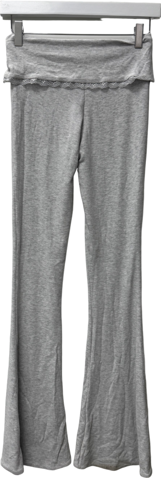 Oh Polly Grey Fold Over Kick Flare Trousers UK S