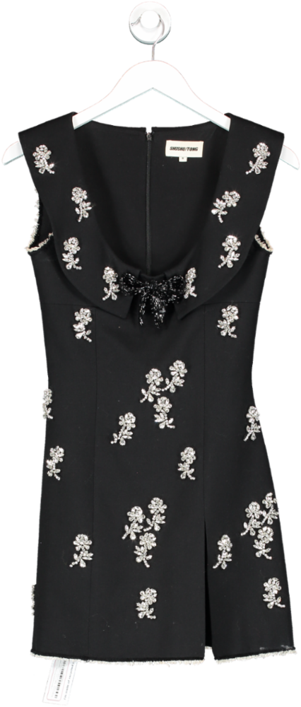 SHUSHU/TONG Black Crystal Embellished Bow Dress UK 6