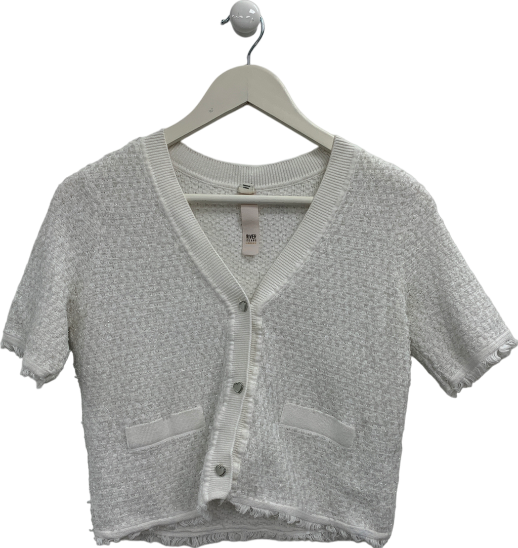 River Island White Heart Button Crop Top UK 8