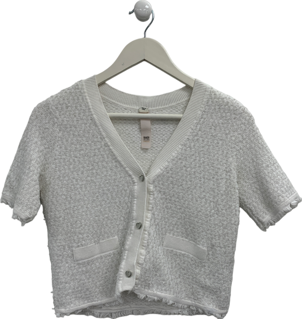 River Island White Heart Button Crop Top UK 8