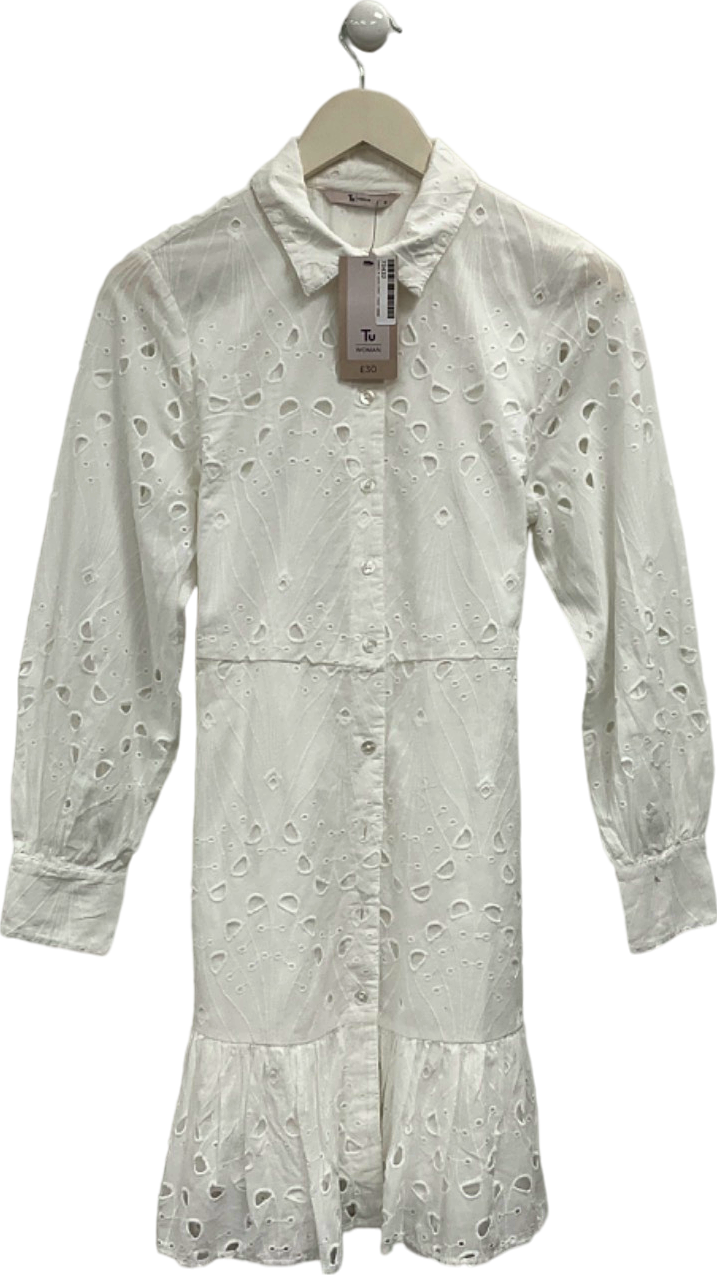 Tu White Embroidered Shirt Dress UK 10