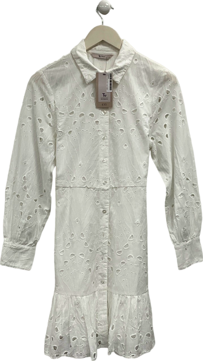 Tu White Embroidered Shirt Dress UK 10