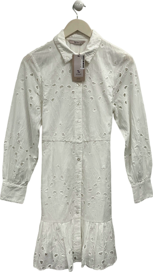 Tu White Embroidered Shirt Dress UK 10