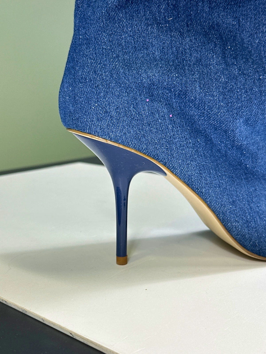 Good American Blue Denim Stiletto Knee-High Boots UK 7