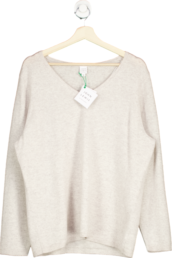 John Lewis & Partners Grey 100% Cashmere V Neck Sweater UK 20