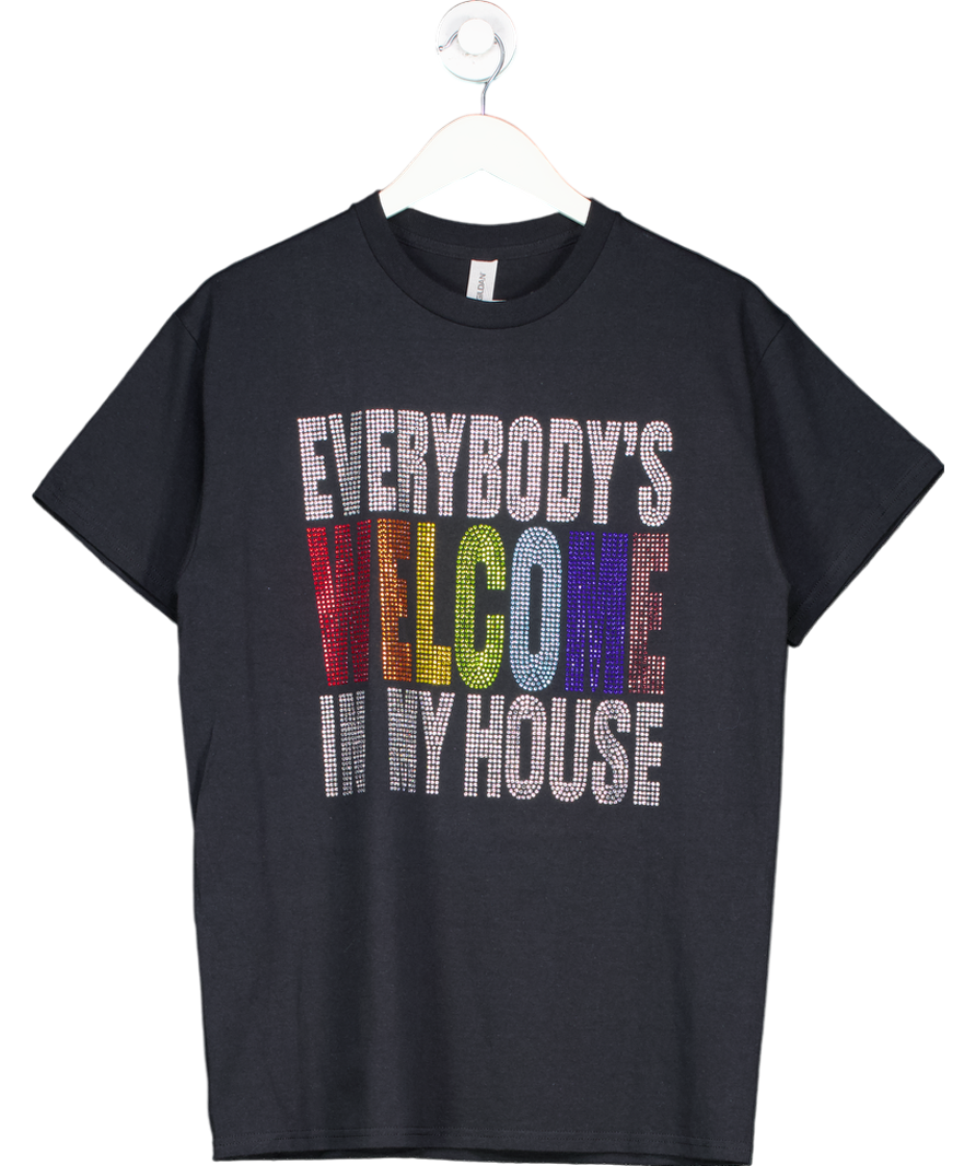 Black Everybody's Welcome In My House Embellished T Shirt UK M