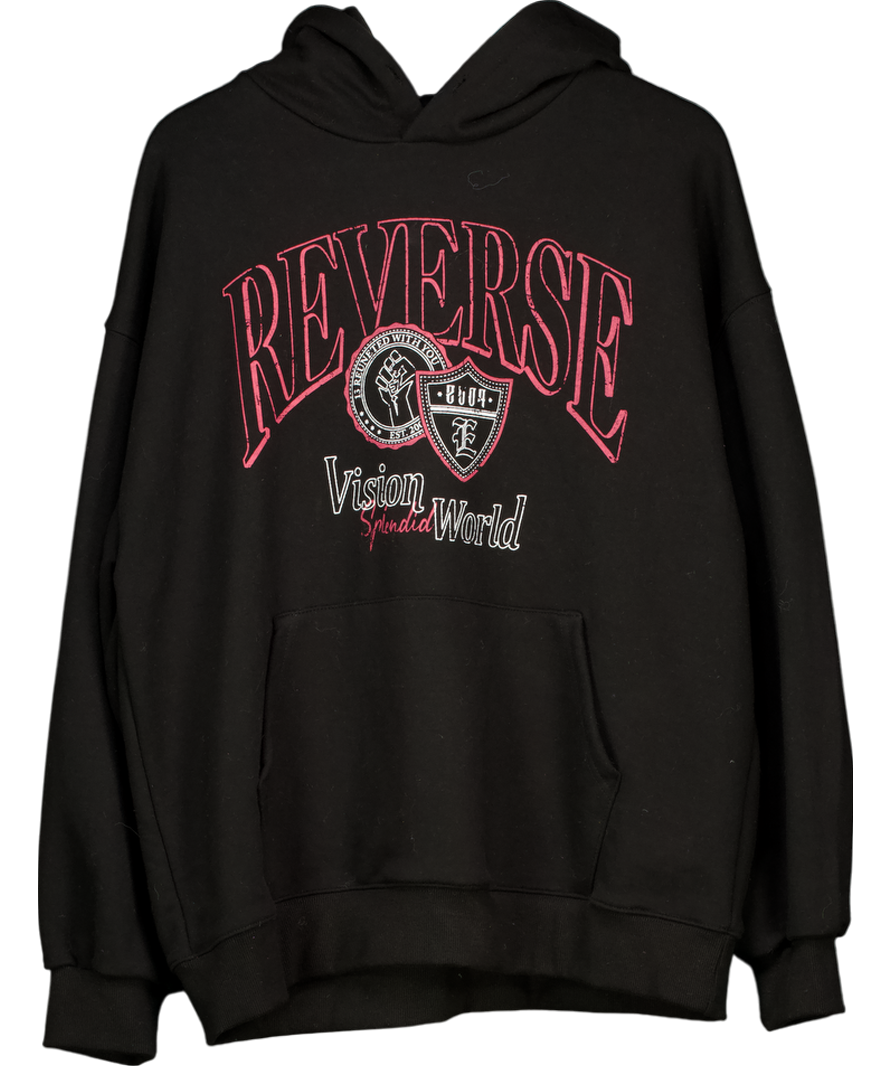 Rumor Black Reverse Graphic Hoodie UK L