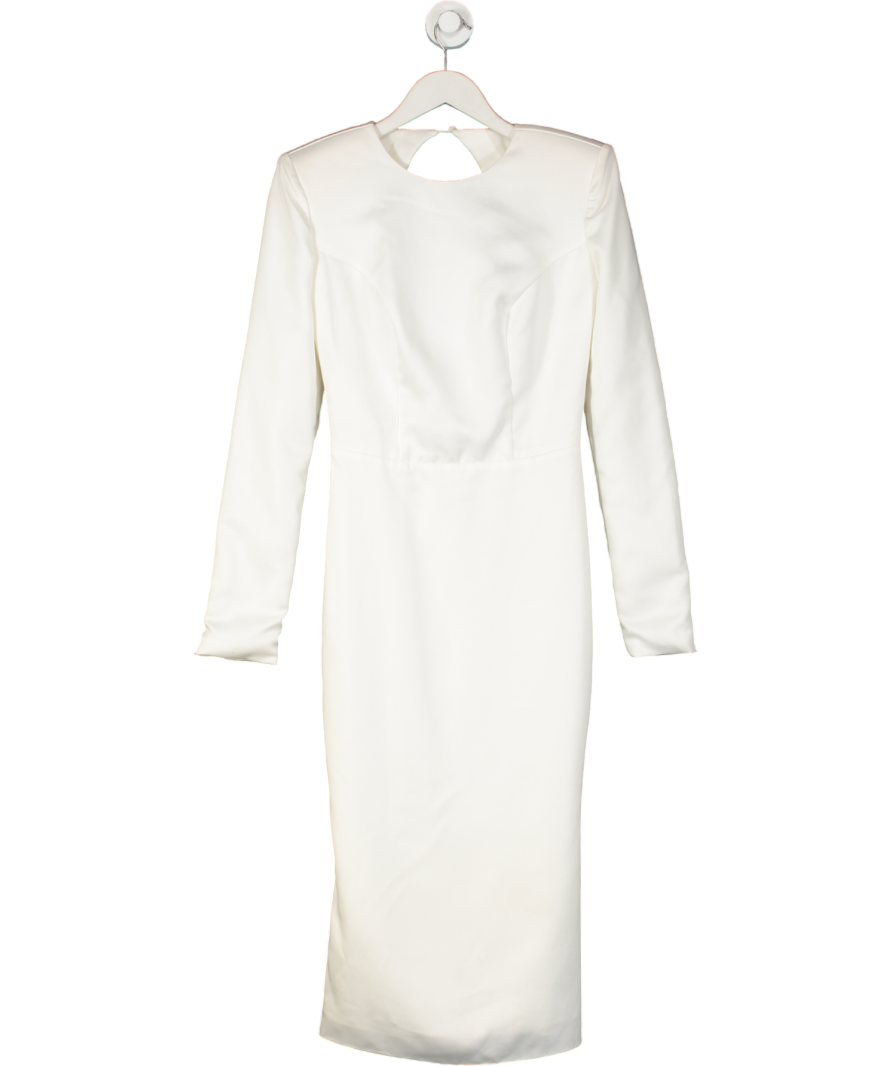 Milla Nova White Long Sleeve Satin Midi Dress UK S