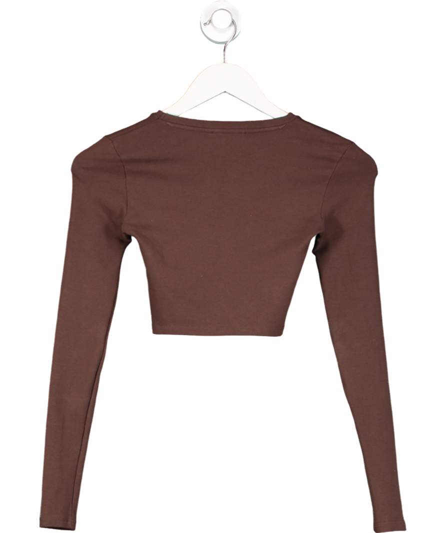 ZARA Brown Limitless Contour Cropped Long Sleeve Top UK S