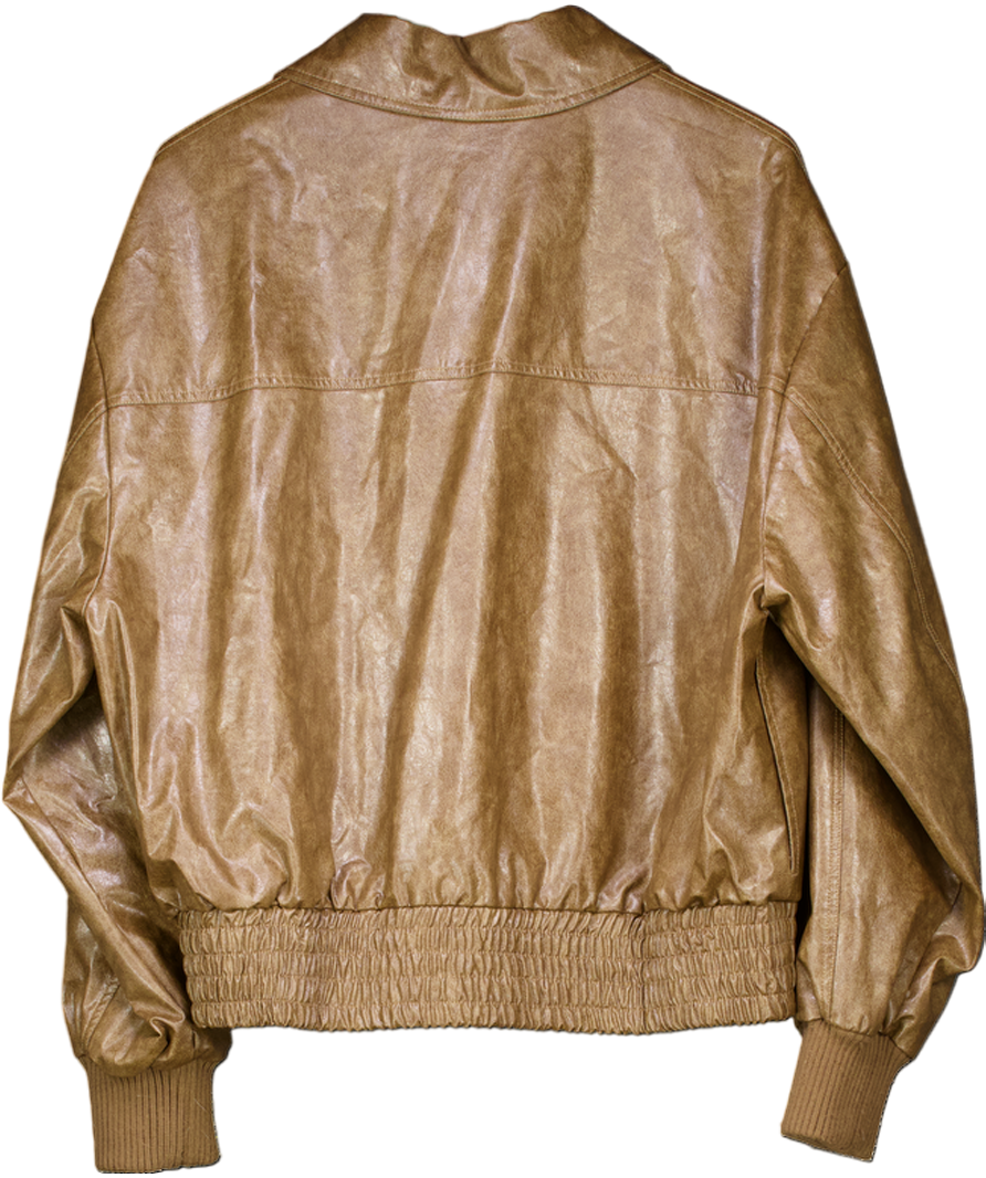 Topshop Brown Faux Leather Oversized Bomber Jacket In Tan UK S