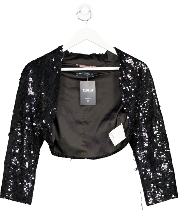 Dolce & Gabbana Black Silk Sequin Bolero IT 46 UK S
