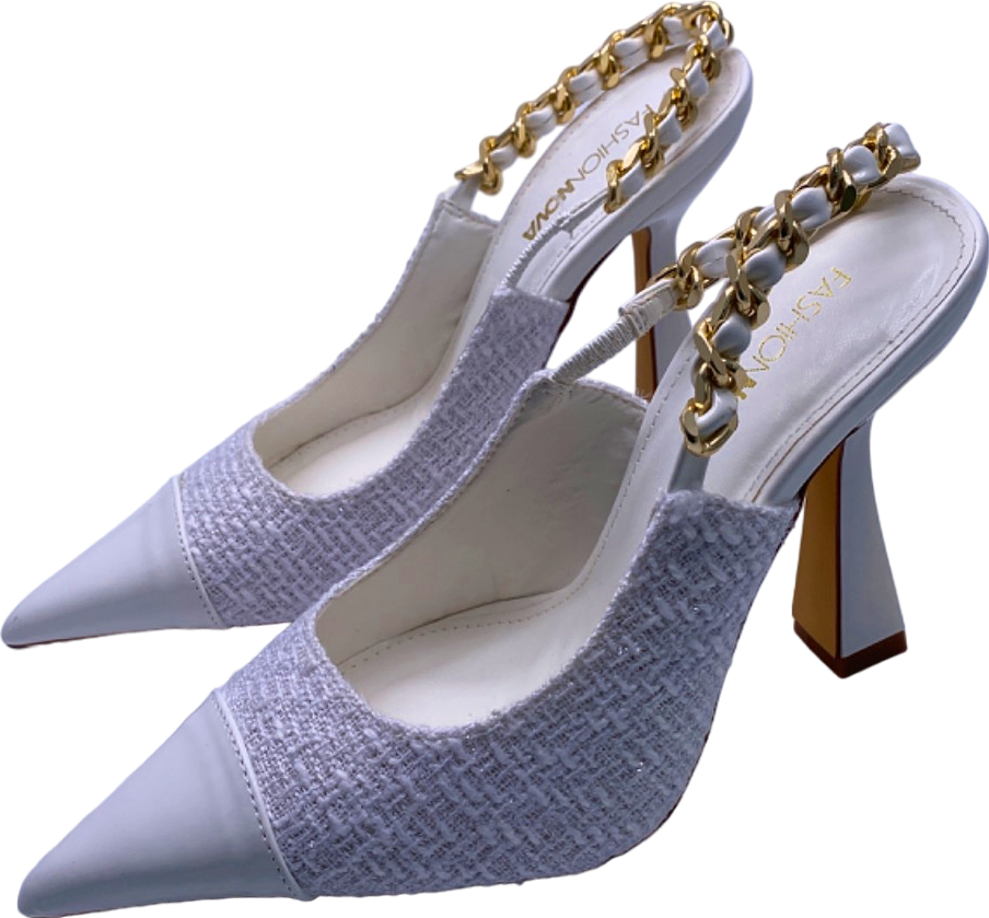 Fashion Nova White Chain Slingback Heels UK 4
