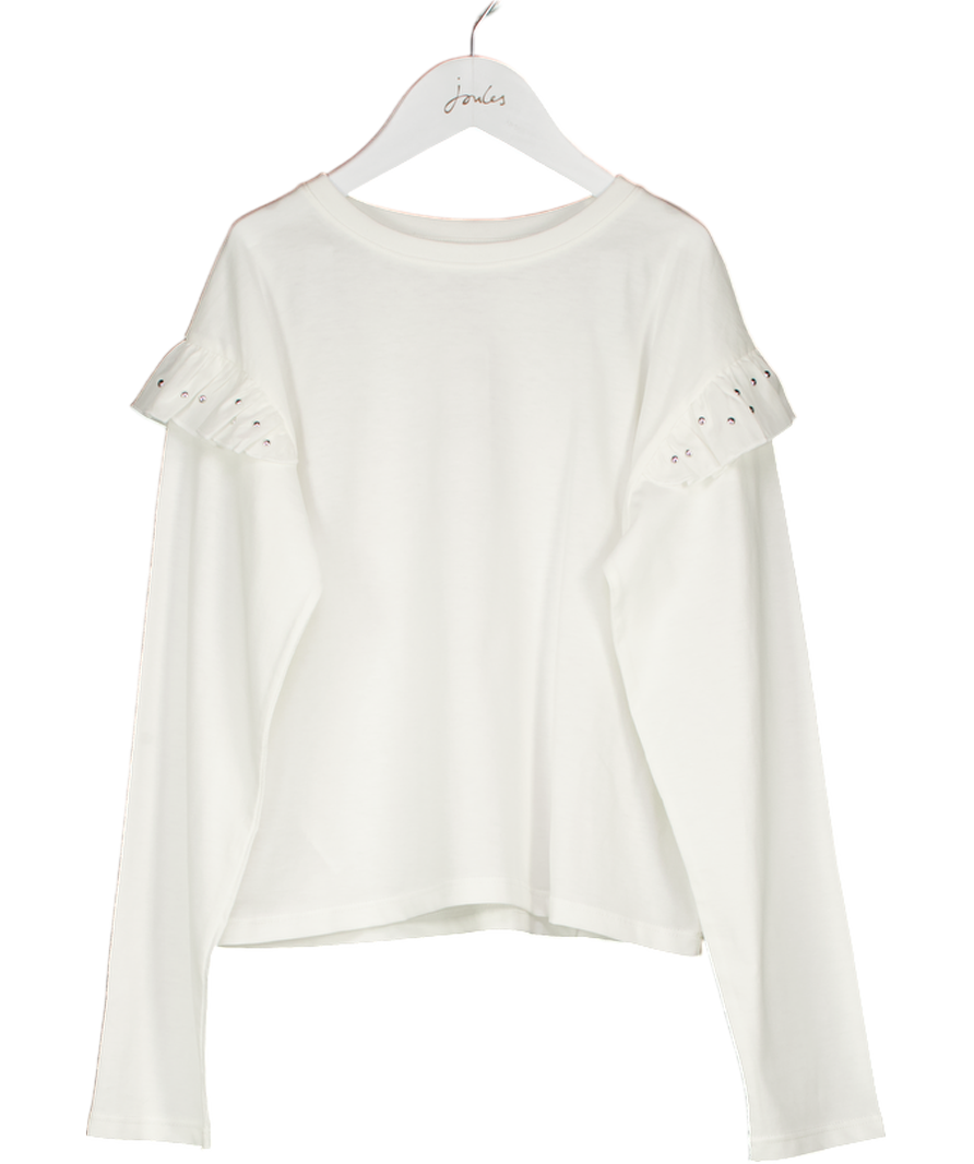 MANGO White T-shirt With Studded Ruffles 9 Years