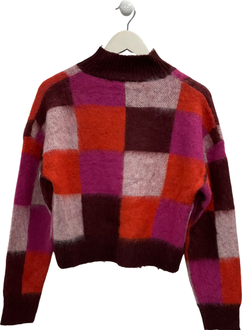 Next Pink Checked Soft Touch Brushed Knit Jumper With Wool UK S