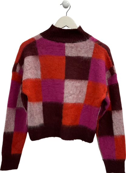 Next Pink Checked Soft Touch Brushed Knit Jumper With Wool UK S