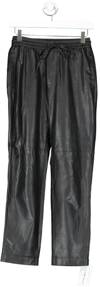MANGO Black Leather-effect Elastic Waist Trousers UK XS