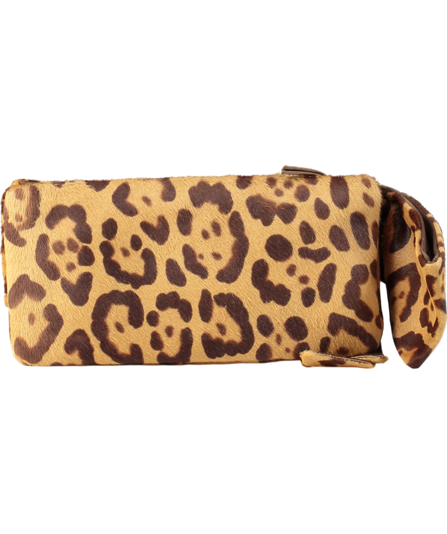 Valentino Brown Leopard Print Pony Hair Bow Clutch Bag