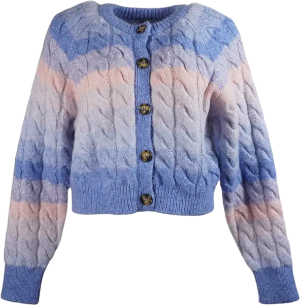 ZARA Baby Blue & Pink Ombre Cable Knit Cardigan UK M