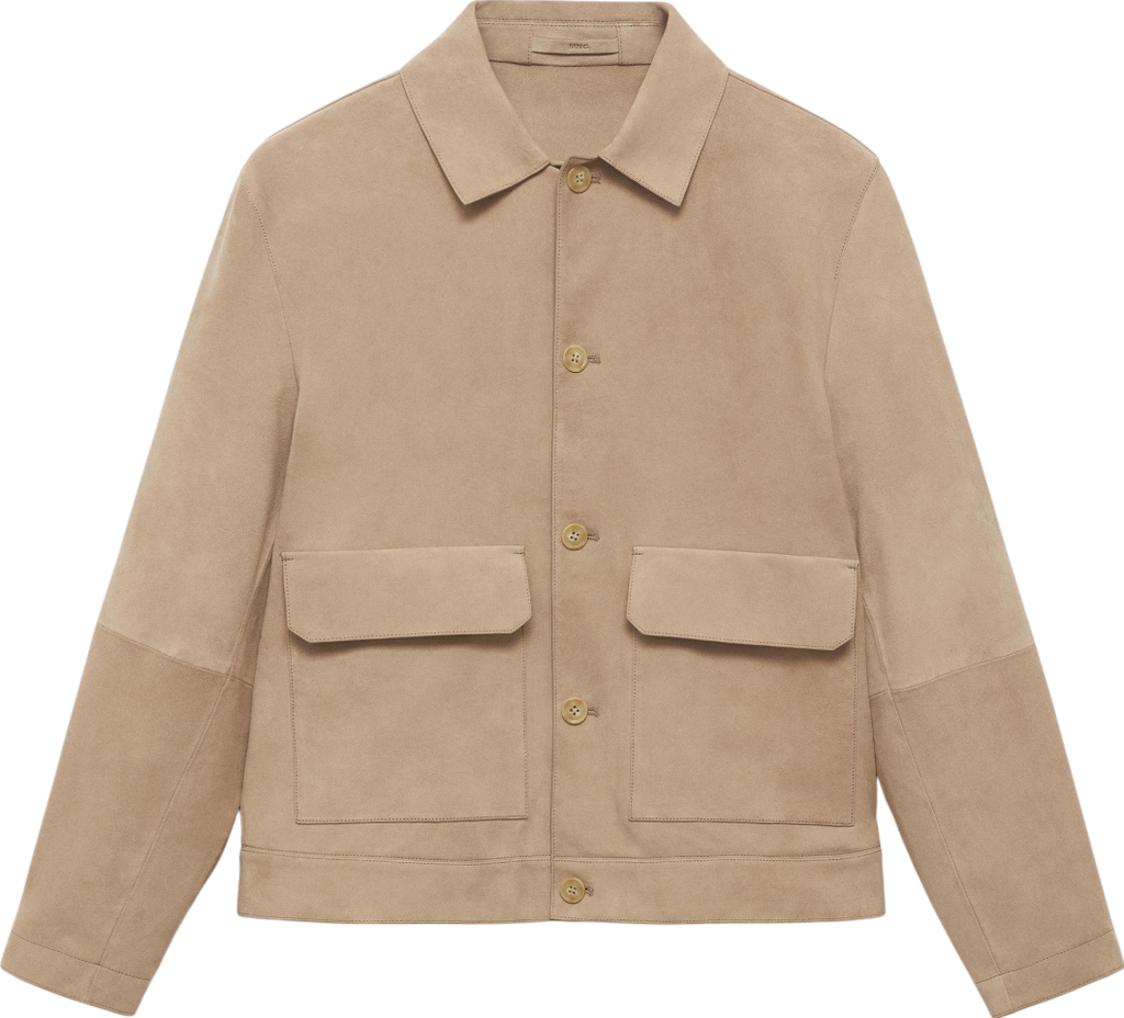 MANGO Beige 100% Suede Leather Jacket With Pockets UK M