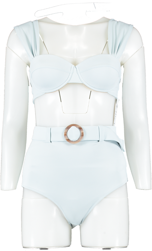 evarae Pale Blue Audrey High Waisted Belted Bikini Set - Top Uk8 / Bottoms UK 10