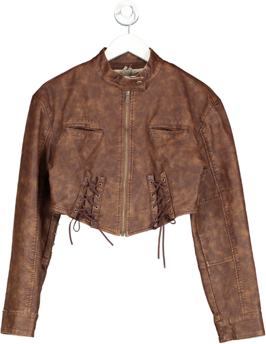 Jaded London Brown Easy Rider Faux Leather Jacket UK M
