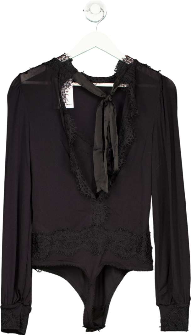 Free People Black Sweet Nothings Long-sleeve Bodysuit UK M