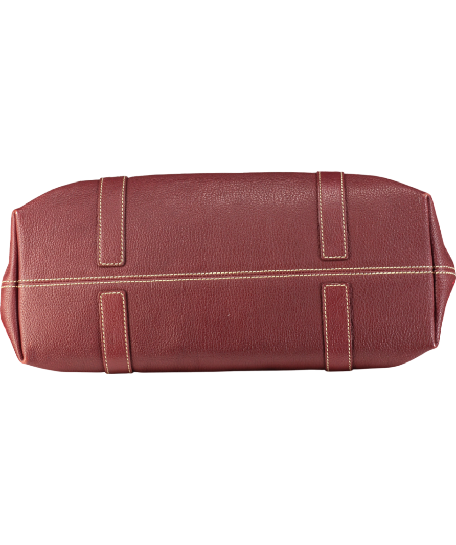 Loro Piana Red Burgundy Pebbled Leather Large Shoulder Bag With Gold LP Charms