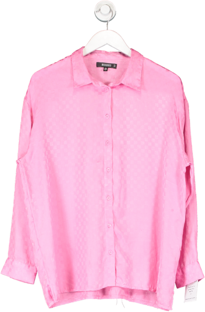 Missguided Pink Satin Checkerboard Shirt UK 8