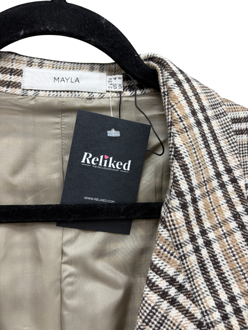 mayla Brown Check Wool Blazer UK 8