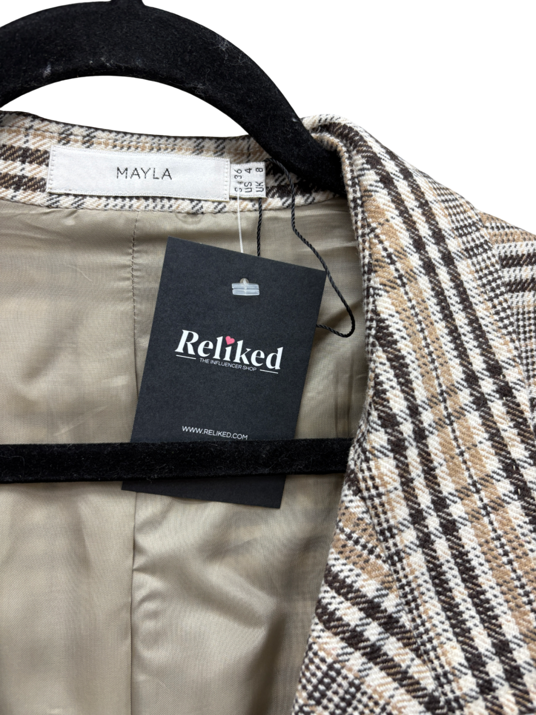 mayla Brown Check Wool Blazer UK 8