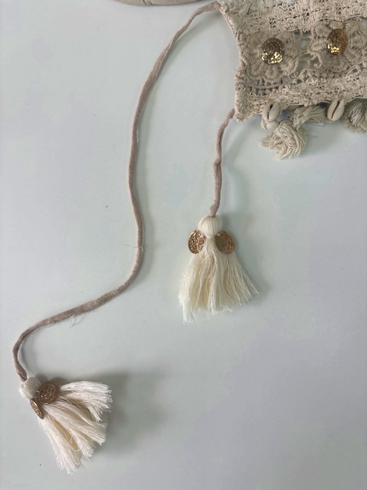 Boho White Crochet Belt with Tassels One Size