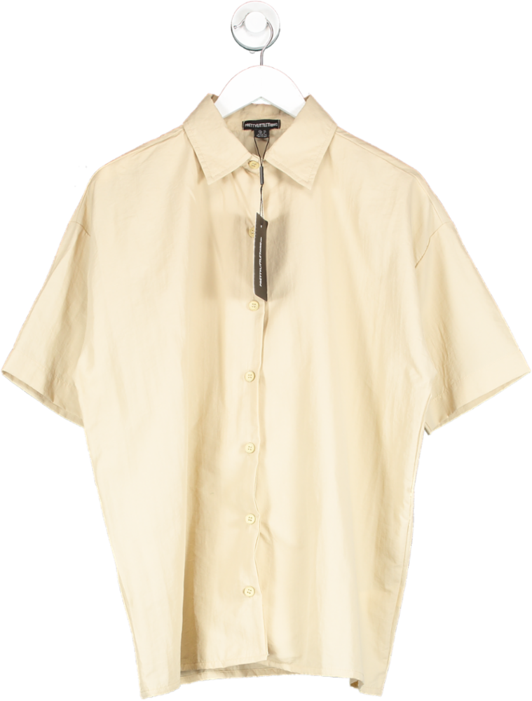 PrettyLittleThing Cream Oversized Short Sleeve Shell Shirt UK 10