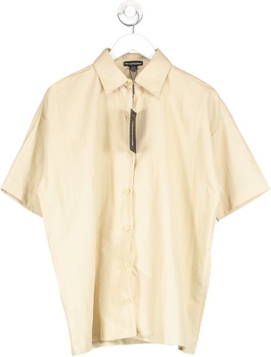 PrettyLittleThing Cream Oversized Short Sleeve Shell Shirt UK 10