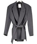 RAEY Grey Exaggerated-shoulder Oversize Wool-blend Tux Blazer With Detachable Belt UK 6