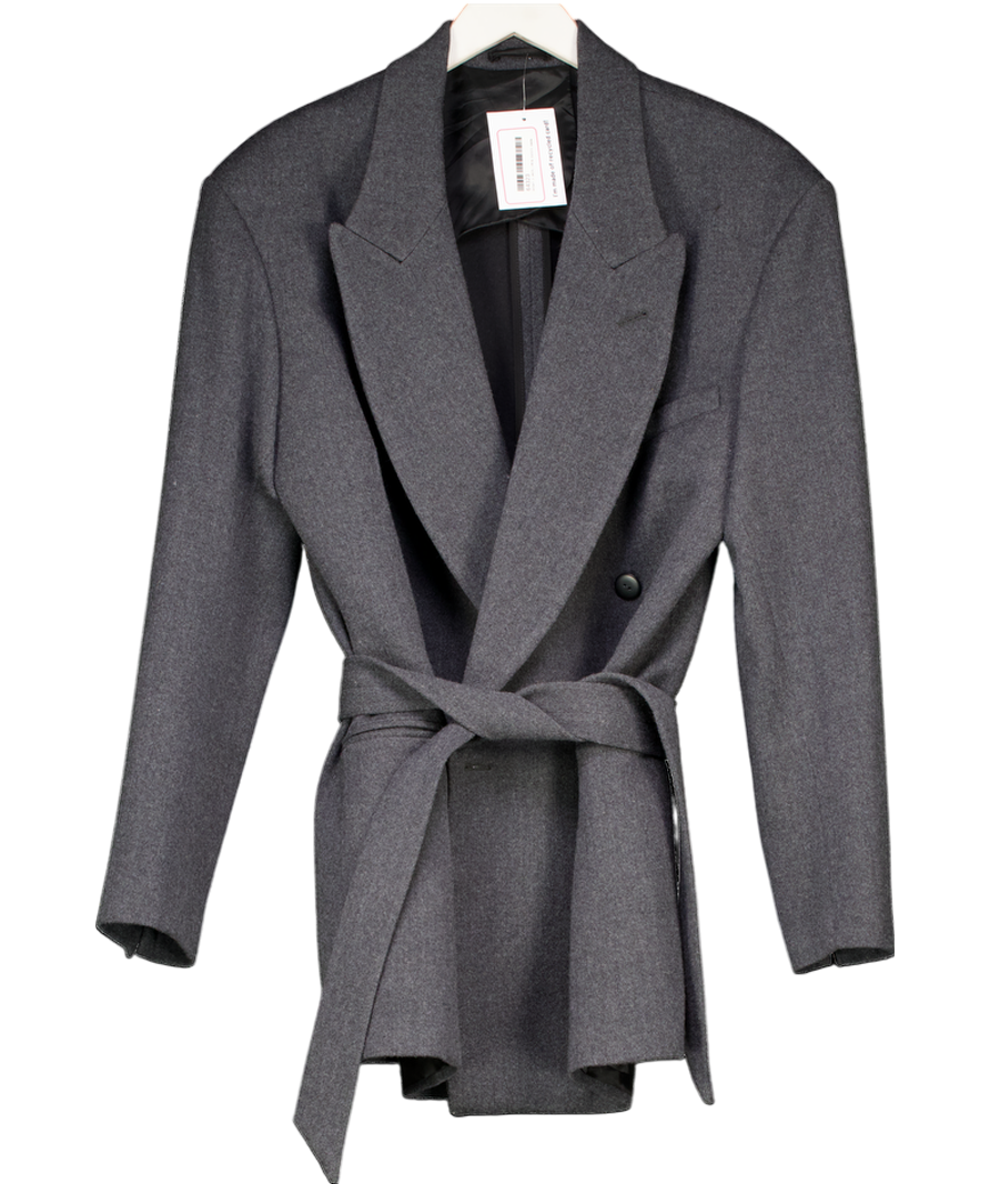 RAEY Grey Exaggerated-shoulder Oversize Wool-blend Tux Blazer With Detachable Belt UK 6