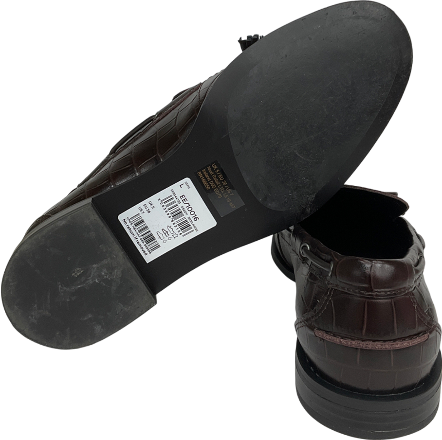 Tabitha Simmons X Next Chocolate Brown Croc Embossed Leather Bow Loafers UK 5 EU 38 👠