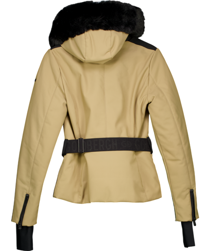 Goldbergh Beige Hida Hooded Belted Faux Fur-trimmed Down Ski Jacket UK 10