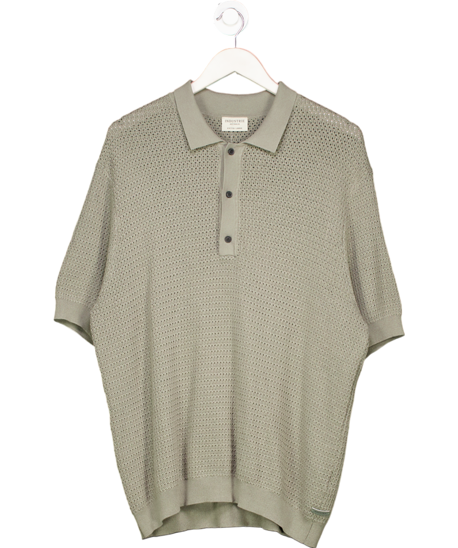 Industrie Green Crochet Short Sleeve Polo UK XL
