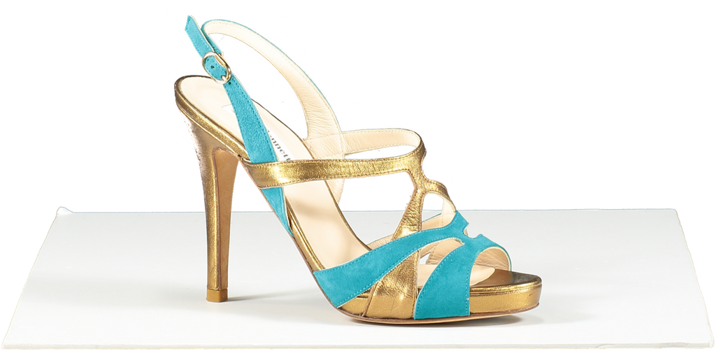 L.K.Bennett Metallic Bronze And Turquoise Heeled Sandals UK 3 EU 36 👠
