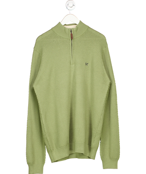 Crew Clothing Green Organic Cotton Half Zip Logo Jumper UK M