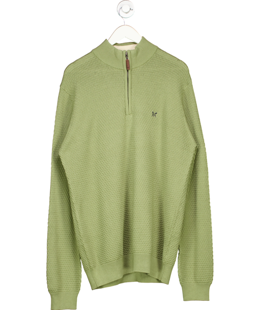 Crew Clothing Green Organic Cotton Half Zip Logo Jumper UK M
