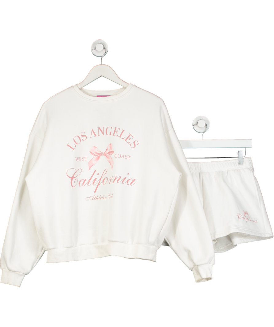 Edikted White 2-piece Cali Bow Sweatshirt And Shorts Set UK S